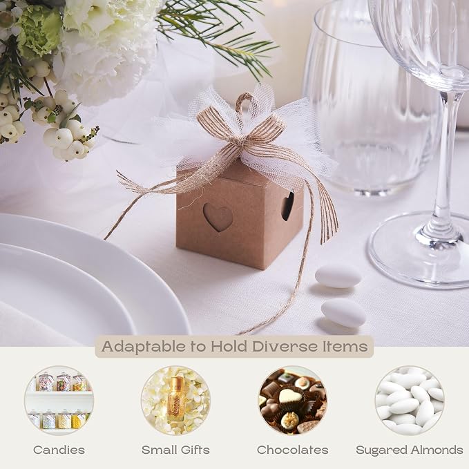 Boxes Craftory Pack of 25 Favor Boxes with Twine Handles (1.96 x 1.96 x 1.96 inch) - Ideal for Wedding Party and Bridal Shower Gift Boxes - Havana - Image 5