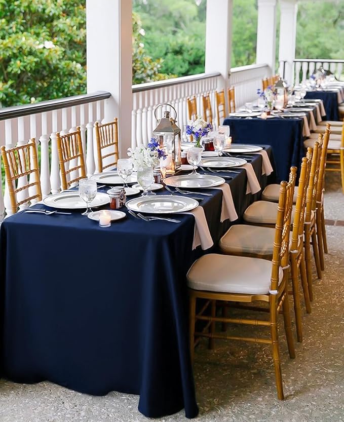 fani 10 Packs Navy Blue Tablecloth - 60 x 102 Inch for 6Ft Tables | Washable Polyester Fabric, Stain Wrinkle Resistant Rectangle Table Cloth for Wedding Banquets Parties Buffet Dining - Image 6