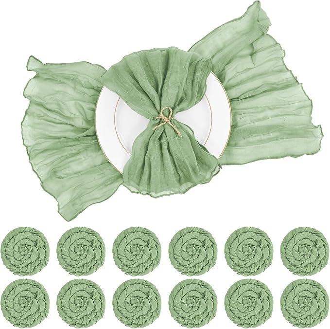 Pesonlook 96 Pcs Sage Green Cheesecloth Napkins for Wedding,20 x 20 Inch | Rustic Boho Wrinkled Napkins Bulk ,Washable Cloth Dinner Napkins for Dinner,Family Everyday Use/Parties by Pesonlook