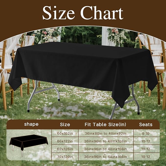 BIGTONE Rectangle Tablecloths, Black, 70 x 120 Inch, 6 Pack | Polyester, Stain & Wrinkle Resistant, Washable, For Dining, Party, Buffet & Camping - Image 2