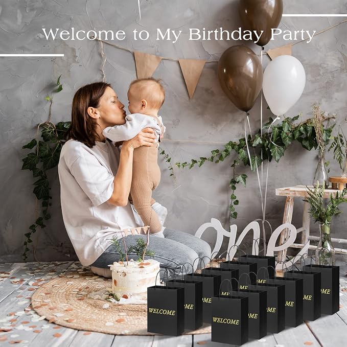 Jexine 100 Pcs Black Welcome Gift Bags 8 x 4 x 10 Inches Welcome Bags Bulk | Durable Kraft Paper Bags with Handles, for Wedding, Hotel Guests, Church Visitor, Retail Shopping, Party Favor Gift Packaging - Image 3
