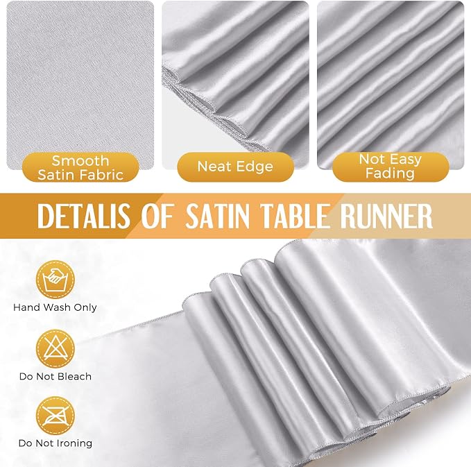 24 Packs Black and Silver Disposable Plastic Tablecloths and Satin Table Runner Set, 54 x 108 Inch Tablecloth, 12 x 108 Inch Table Runners for Wedding Graduation Birthday Baby Shower - Image 4