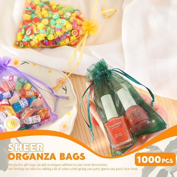 Kigeli 1000 Pcs 4 x 6 Inch Sheer Organza Gift Bags Bulk Wedding Favor with Drawstring Small Jewelry Bags Drawstring Candy Organza for Party Baby Shower Favors - Image 8