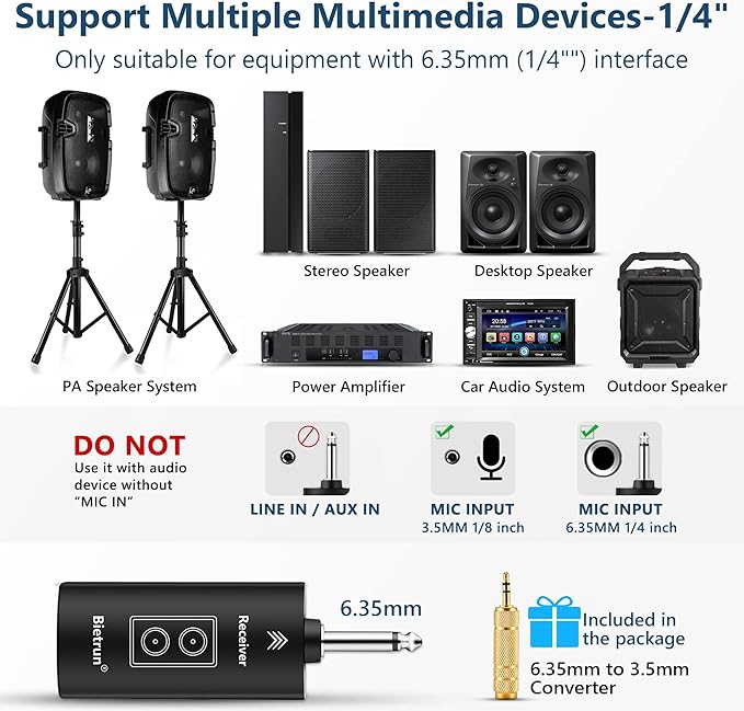 Bietrun Wireless Microphones with Echo,Treble,Bass&Bluetooth,160FT Range,Portable UHF Handheld Karaoke Dynamic Microphone System with Rechargeable Receiver for Karaoke,Singing,Amp,PA System,DJ,Stage