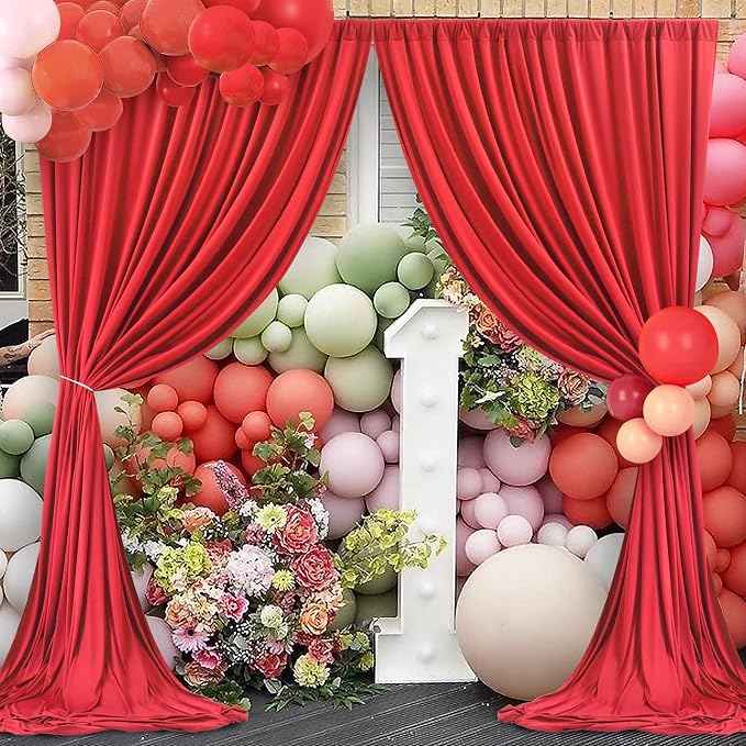 30ft×8ft Wrinkle Free Red Backdrop Curtain for Party, 6 Panels 5×8ft Thick Silky Polyester Red Photo Backdrops Drapes Curtains for Birthday Baby Shower Themed Parties Wedding Photography - Image 2