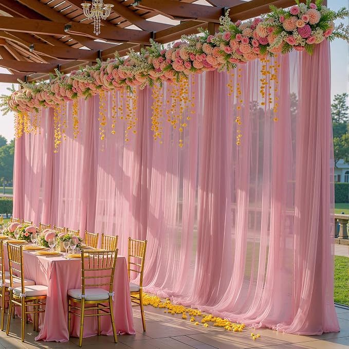 10x10FT Dusty Rose Sheer Tulle Backdrop Curtains for Wedding Parties,2 Pack Photo Backdrop Curtains Ceiling Drapes for Birthday Party Baby Shower,Arch Fabric Background with Rod Pocket - Image 6