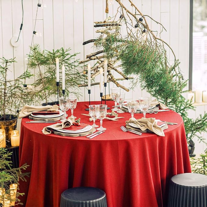 10 Packs Premium Round Tablecloth 120 Inch Red Polyester Table Cloth Bulk Washable Polyester Fabric Tablecloths Table Cover for Wedding Party Banquet Buffet Table Holiday Dinner (Red, 120 Inch) - Image 5