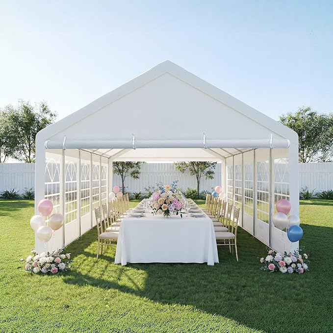 Party Tent 16x32ft Heavy Duty Large Outdoor Commercial Wedding Canopy White Event Shelter Gazebo Carport with Removable Sidewalls