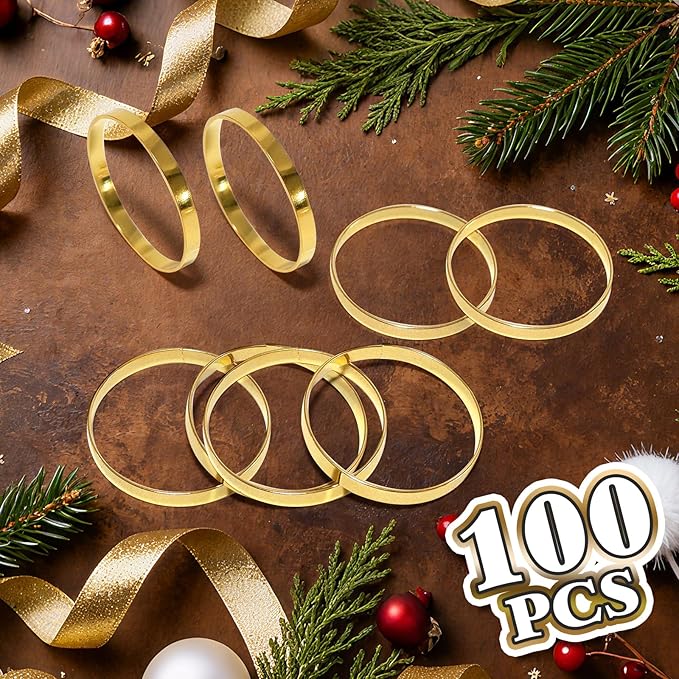 200 Pcs Gold Napkin Rings Bulk, Exquisite Round Napkin Ring Buckles, Suitable for Family Dinners, Weddings, Holiday Parties