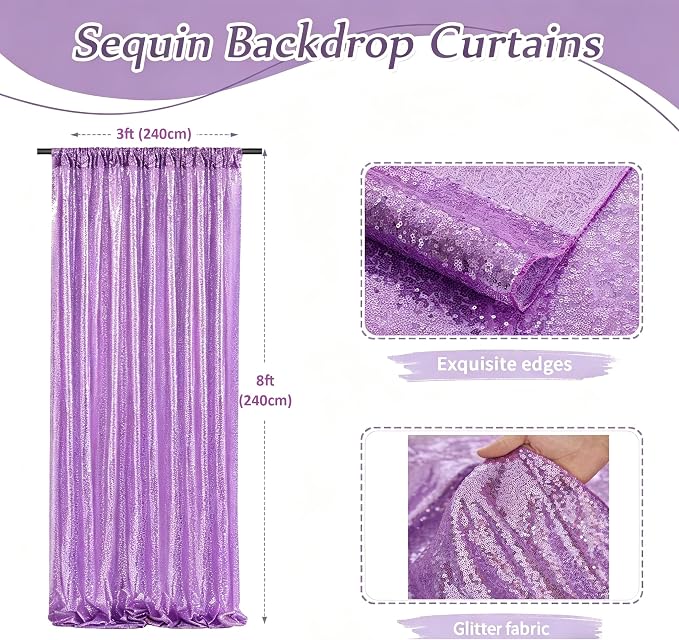 Baby Blue Sequin Backdrop Curtains-2 Panels 3FTx8FT Light Blue Backdrop for Wedding, Glitter Party Decorations Background Drapes for Birthday Party Anniversary Graduation Photo Booth Decor - Image 3