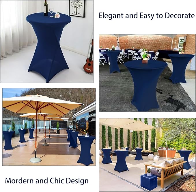 12 Pack Cocktail Spandex Tablecloth 32"x43" Cocktail Table Cover Fitted High Top Round Table for Bar Wedding Birthday Party Banquet (Navy Blue) - Image 7