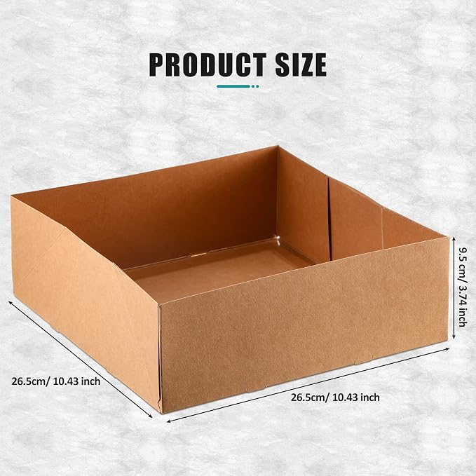 Teling 50 Pcs Kraft Paper Cardboard Food Trays Disposable Container, Brown | 10.4"x10.4"x3.7" Kraft Paper Holders Bulk, Party Theaters Stadiums Catering, Fast Food Container Boxes Foldable Design - Image 3
