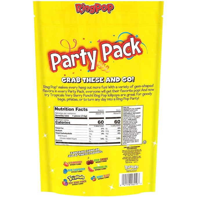 Ring Pop Candy, Easter Lollipops, 20 Ct Party Favors in Assorted Fruity Flavors - Full Size, Fun Hard Candy For Birthday Parties, Party Favors, Easter Basket Stuffers, Egg Fillers, Gifts for Kids