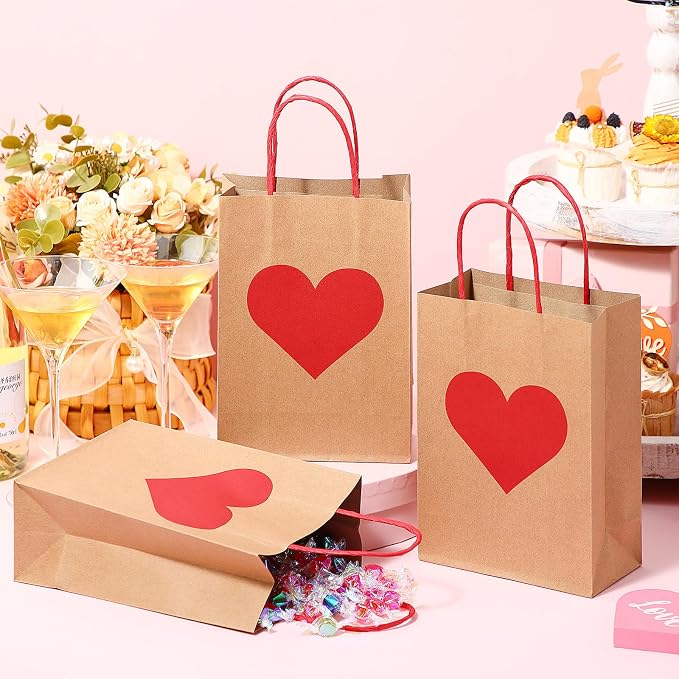 Engrowtic 150 Pcs Valentines Day Gift Bags Valentines Candy Goodie Bags with Handles Heart Love Paper Wrapping Kraft Bags for Galentines Gifts Packing Party Favors - Image 6