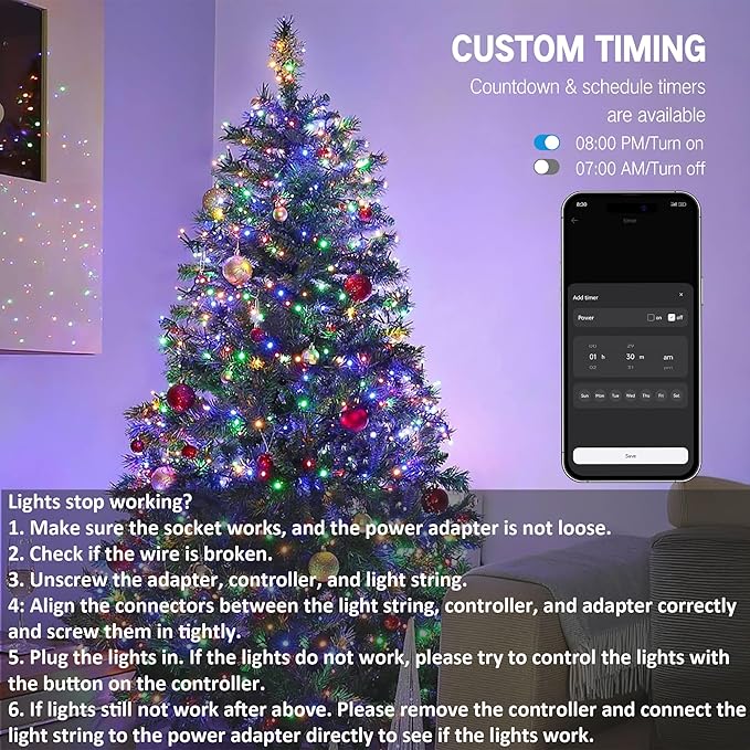BrizLabs Christmas Lights App & Voice Control, 180ft 500 LED Color Changing Smart Christmas Fairy String Lights, Cool White & Colored Outdoor Mini Tree Light String for Indoor Outside Xmas Decor