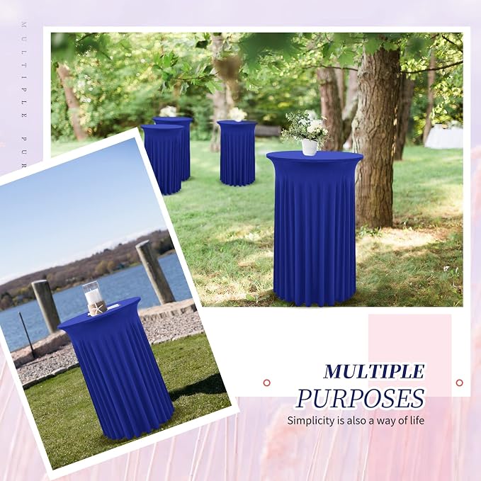 6 Packs Royal Blue Round Cocktail Table Skirt 32"x 43" | Spandex Stretch Cocktail Tablecloth with Wavy Drapes, Fitted High Top Table Covers for Wedding Bar Party Birthday - Image 6