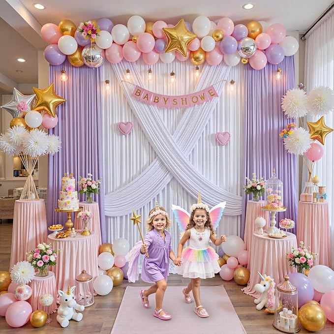40 ft x 10 ft Wrinkle Free White Backdrop Curtain for Wedding Parties, Polyester Photo Backdrop Drapes for Baby Shower Birthday Party Backdrop Stand, Bulk Thick Background Curtains, 5x10FT 8 Panels - Image 8