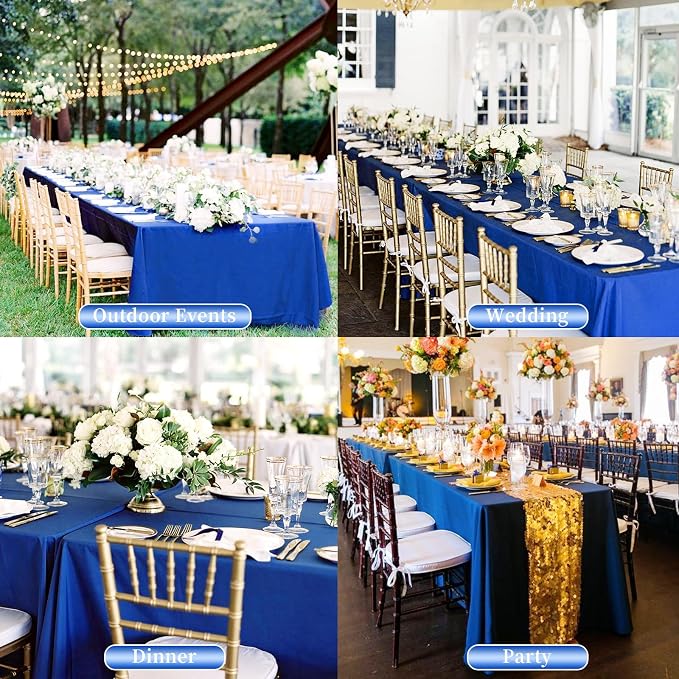 Showgeous 4 Pack Royal Blue Polyester 60x126 Inch Tablecloths | Soft polyester, wrinkle resistant, fade resistant, smooth finish, fine stitching, folded hems, reusable, machine washable - Image 7