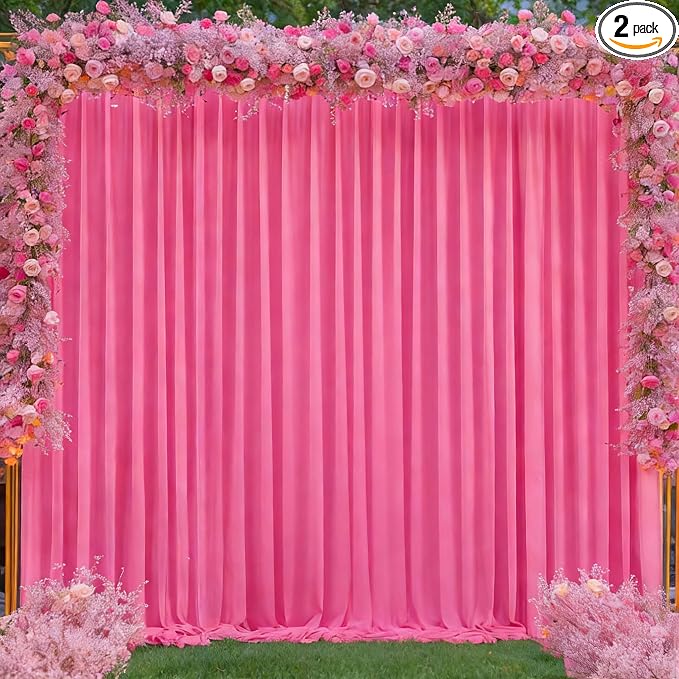 Hot Pink Backdrop Curtains 8 x 10 ft for Photo Background Wrinkle-Free | Soft Polyester Fabric,Natural Drape,Top Rod Pocket,Washable & Reusable,For Wedding Birthday Party Decor,4ft x 10ft 2 Panels by PartyTalk