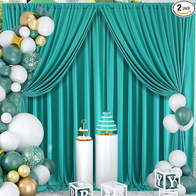 10x10ft Turquiose Backdrop Curtains for Parties, 2 Panels 5x10ft Wrinkle-Free Polyester Background Curtains for Wedding, Birthday, Baby Shower,Graduation, Decorations by Gogoparti