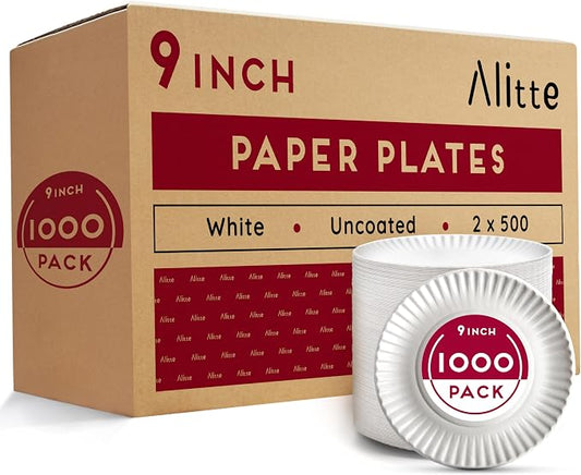 Alitte 9-Inch Disposable Paper Plates - 1000 Count - Bulk Pack of Uncoated Paper Plates for Everyday Use - Dinnerware for Meals, Parties And Picnics by Alitte