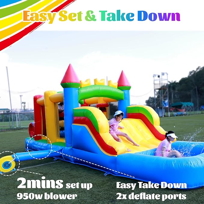 23FT Commercial Grade Bounce House for Adult, (Heavy Duty PVC)(1100W UL Blower) Inflatable Obstacle Course, with Water Slide, Splash Water Pool Ball Pit, Large Backyard Lawn Party Game