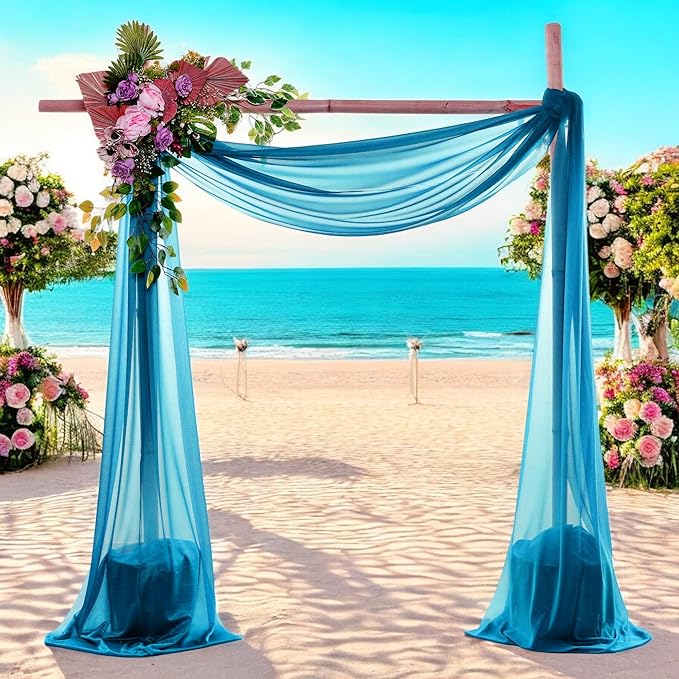 MDS Pack of 1 Wedding Arch Drape Panel (30" Width x 75ft Long) Sheer Chiffon Arbor Canopy Drapery Fabric for Wedding Ceremony Reception Decoration Party Ceiling Backdrop Curtain Swag - Dark Teal