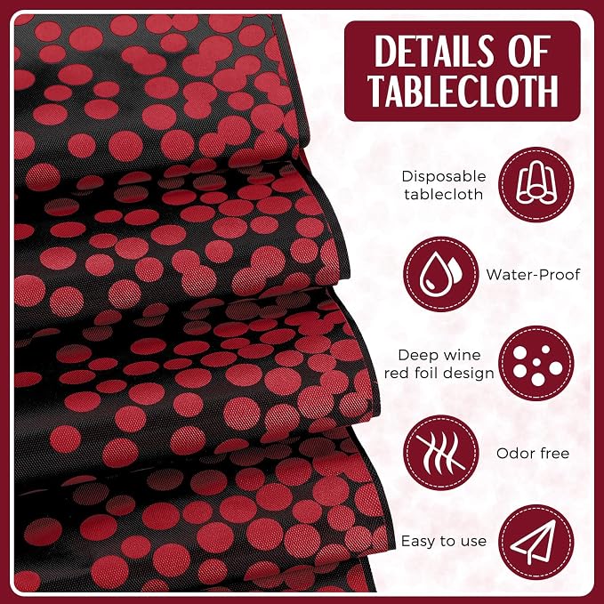 8 Pack Black and Maroon Tablecloths and Satin Runners Set | 54x108 Inch Disposable Tablecloth and 12x108 Inch Satin Runners for Wedding Birthday Party Baby Shower Christmas New Year - Image 5