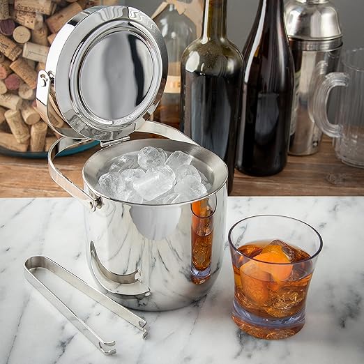 Carlisle FoodService Products Double Wall Ice Bucket, Bar Ice Bucket with Tongs for Catering, Buffets, Restaurants, Stainless Steel, 1.5 Quarts, Silver