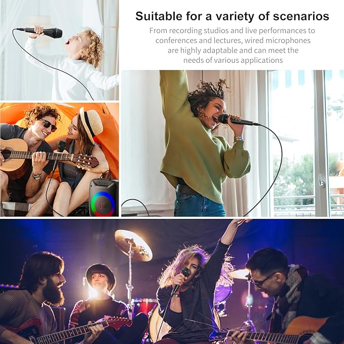 Dynamic Wired Microphone, 6.35mm Cardioid Karaoke Mic for Professional Setting, Handheld Vocal Microphone for Karaoke Machine, PA System, Stage, Speech, Party Events