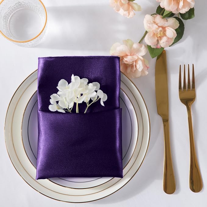 MILVOWOC 72 Pack Square Purple Satin Napkins 20 x 20 Inch | Soft Silk Dinner Napkins, Smooth Decorative Table Napkins, Washable & Reusable, For Weddings Dinner Restaurant Party - Image 3