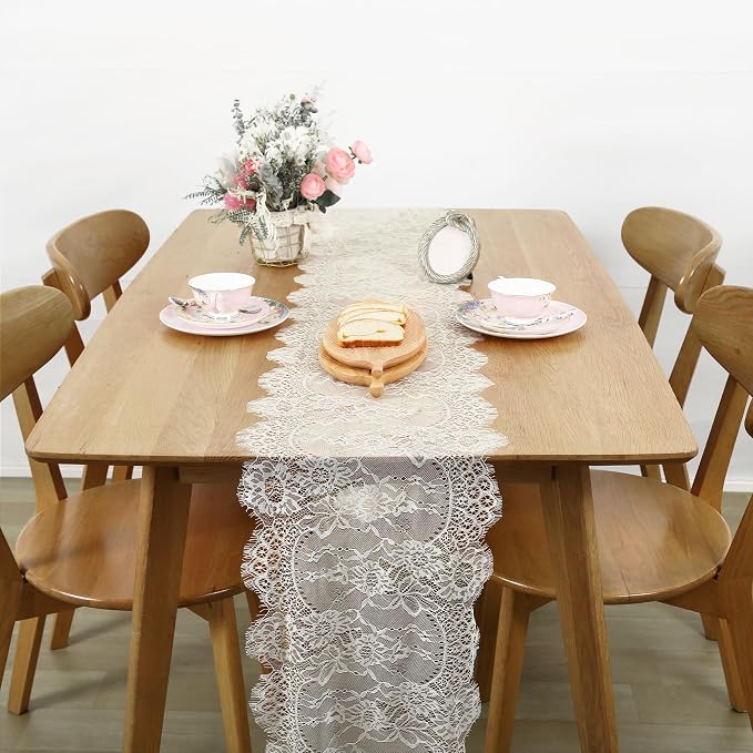Ivory Lace Table Runner 14 x 120 Inch Embroidered Boho Centerpieces Decor - Image 3