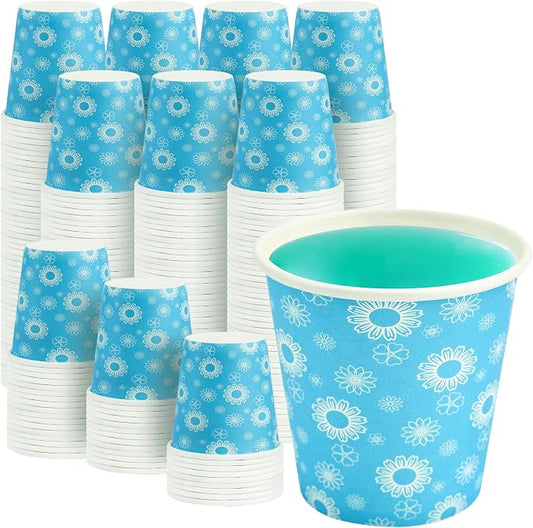 RACETOP 3 oz Bathroom Cups 300 Pack, Small Paper Cups, Blue Floral | Leak-proof Paper, Disposable, Blue Floral Pattern, Mini Mouthwash Cups for Bathroom, Party, Travel, Events, Picnic by RACETOP