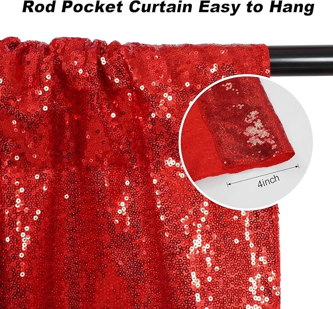 Juya Delight Red Sequin Backdrop Curtain,Red Shimmer Wall Backdrop,Glitter Backdrop Curtain for Party Birthday Decoration - Image 3