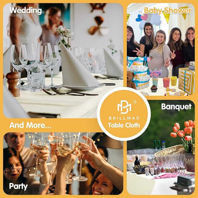 BRILLMAX 10 Pack Ivory Tablecloths 60x102 Inch for 6ft Rectangle Tables | 150 GSM Polyester Fabric, 15" Standard Drop, Water, Stain & Wrinkle Resistant Cloth Cover for Wedding Reception Banquet Party - Image 9