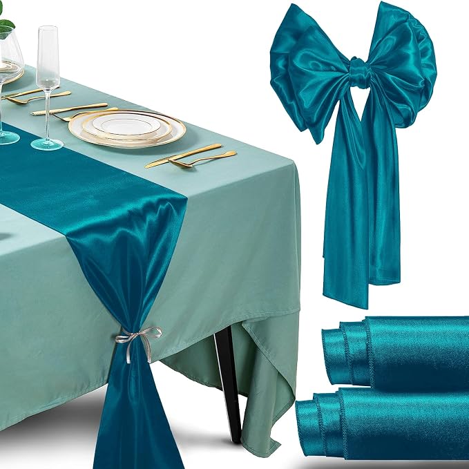 SI Pack of 5 Wedding 12 x 108 inch Satin Table Runner for Wedding, Decorations for Graduations, Engagements, Birthday Parties, Banquets, Runners fit Rectangle, Round Table - Teal by Unknown
