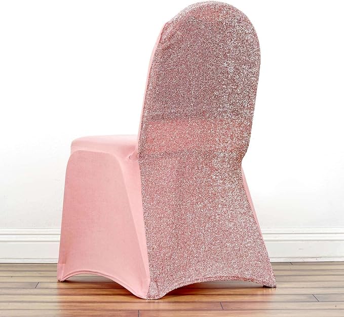 Tableclothsfactory 10PCS Rose Gold Spandex Stretch Banquet Chair Cover with Metallic Glitte Dinning Event Slipcover for Wedding Party by TABLECLOTHSFACTORY