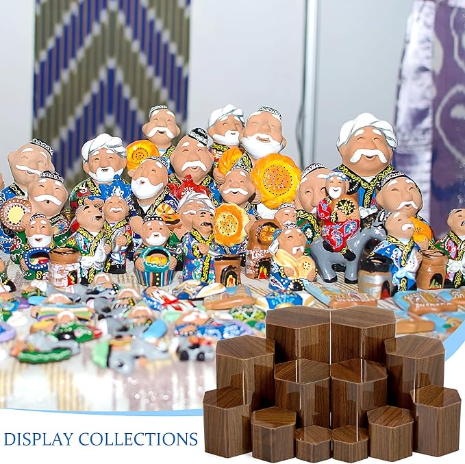 Jetec 12 Pcs Hexagonal Jewelry Display Risers Acrylic Stands,Brown | 6 Size, Hexagonal Market Display Risers, Acrylic Showcase for Jewelry, Model, Figures Organize Decoration, Table Stand - Image 7