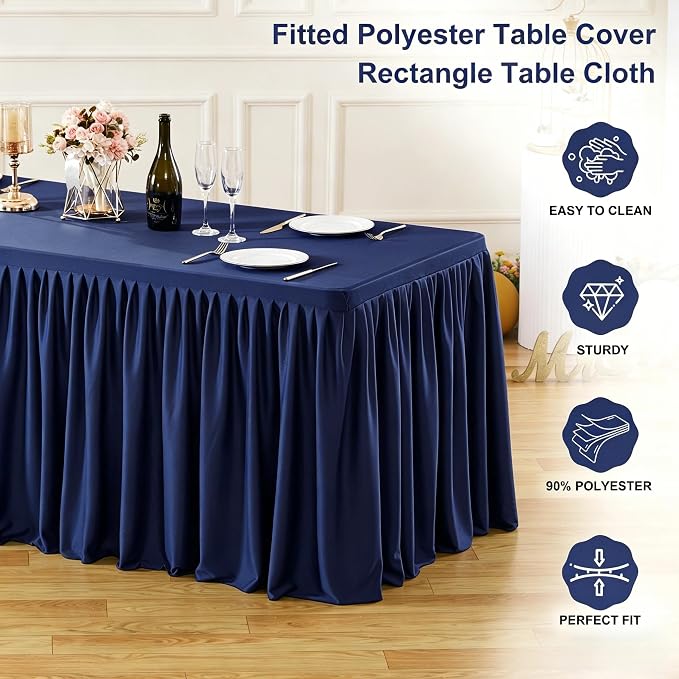 Wish Care 6 Pack Navy Blue Rectangle Table Clothes for 8 Foot Tables, Polyester Fitted Tablecloths 8ft Stretch Table Cover for Wedding, Birthday, Parties, Trade Show, Craft Show - Image 3