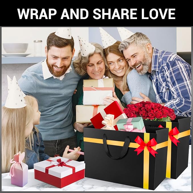 EUSOAR Exra Large Gift Wrap Bags Bulk, 50 Pack 16x6x12 inches Black Paper Heavy Duty Bags with Handles, for Business, Grocery, Boutique, Retail, Wedding, Party Favors, Baby Showers, Birthdays - Image 6