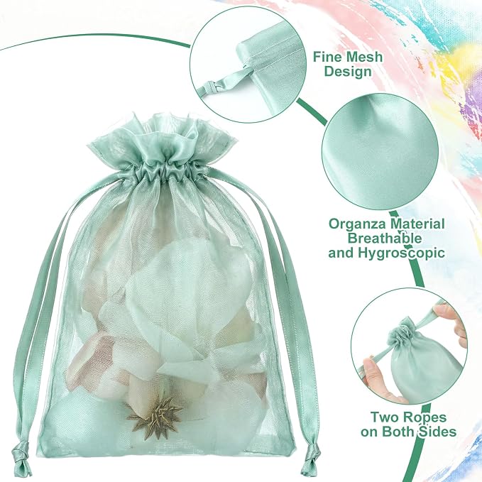 Sweetude 50 Pcs 4 x 6 Inches Drawstring Organza Bags Mesh Gift Drawstring Pouches Mesh Jewelry Bags for Party Wedding Favor Candy (Green) - Image 6