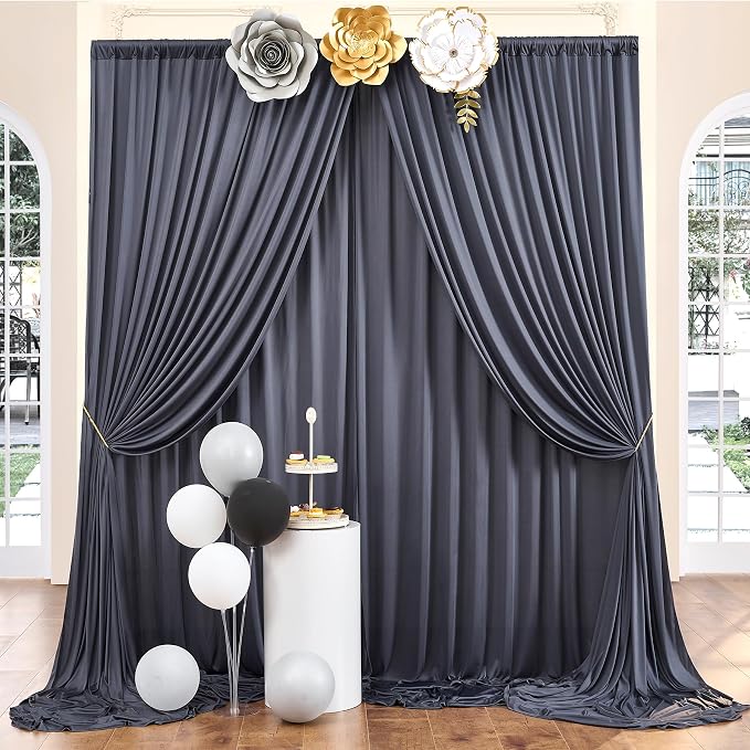 30ft×10ft Wrinkle Free Grey Backdrop Curtains for Parties, 6 Panels 5×10ft Soft Silky Polyester Charcoal Photo Backdrop Drapes for Birthday Baptims Baby Shower Wedding Photography Backgrounds - Image 2