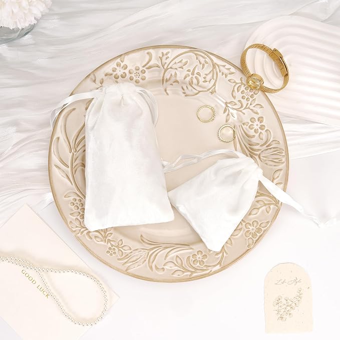 QIANF 12pcs White Velvet Drawstring Bags 3x4 inches Mini Velvet Cloth Gift Bags Jewelry Pouches for Storage Wedding Party Favor Christmas 3x4 - Image 3