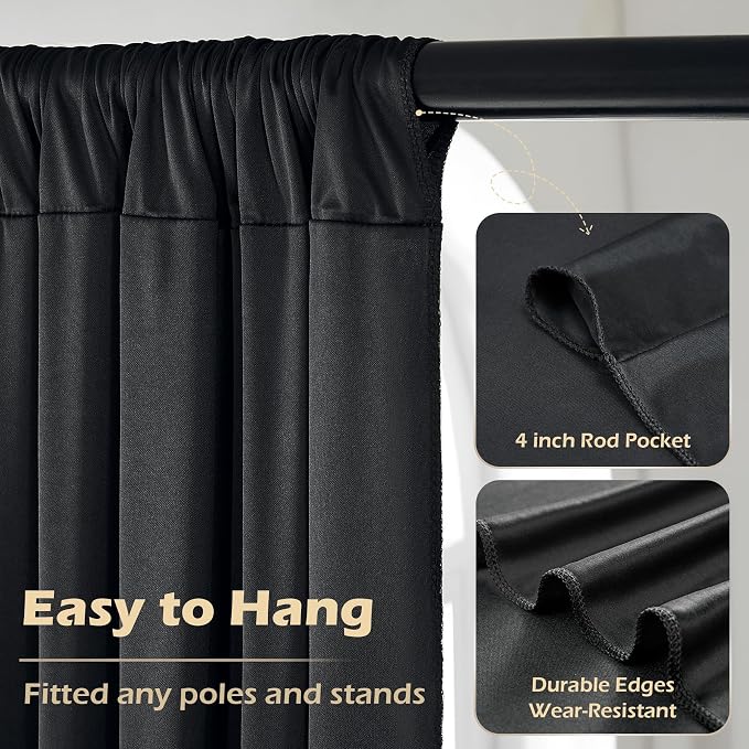 40ft x 10ft Wrinkle Free Black Backdrop Curtain for Parties, 8 Panels Silky Polyester Black Wedding Drapes for Backdrop 10 ft Photo Back Drop Cloth for Birthday Graduation Photography Background - Image 6