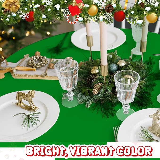 Amylove 36 Pcs Christmas Plastic Tablecloth 84 Inch Round Disposable Plastic Table Cloth Waterproof Decorative Table Cover for Parties Christmas Decor (Red,Green) - Image 5