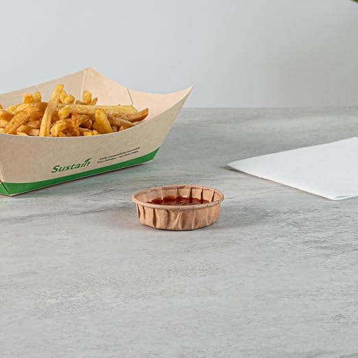 Restaurantware-Sustain 1 Ounce Portion Cups, 100 Disposable Condiment Cups - Compostable, Versatile, Kraft Paper Sample Food Cups, Stylish, For Serving Dips, Jams, Sauces, Nuts, And More - Image 7