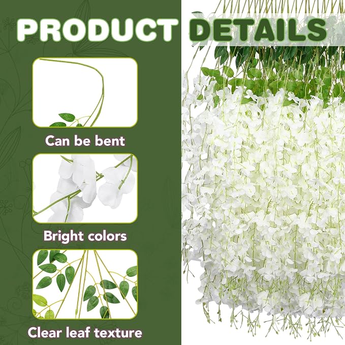 Alotiki White Wisteria Hanging Flowers, 48 Pack Fake Hanging Flowers | Artificial Flowers for Outdoors, Fake Flowers Garland for Backdrop, Home Garden Wedding Decor, Wisteria Garland Wedding Arch - Image 3