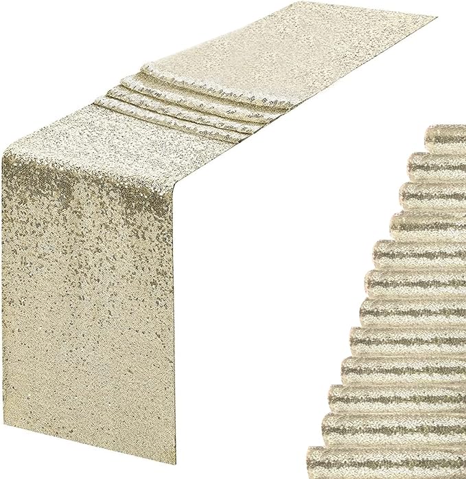 Champagne Sequin Table Runner 12 Pack 12''x108 Glitter Table Runner by WISPET