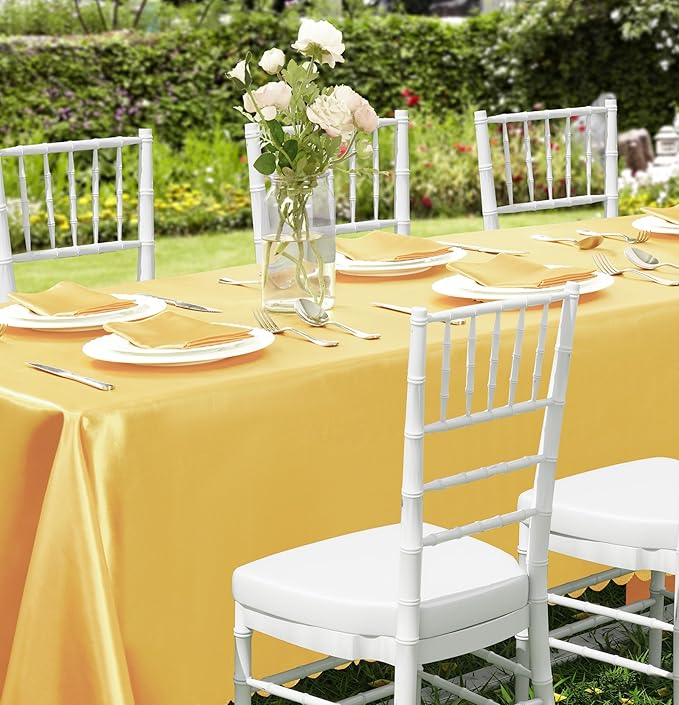 1 Pack Rectangle Satin Tablecloth 60 x 84 Inches Table Cover, Bright Overlay Table Cloth Silky Smooth Fabric Tablecloth Table Decor for Wedding Banquet Table Decoration, Gold