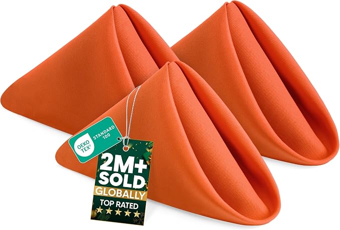 Utopia Home [12 Pack, Orange] Cloth Napkins 20x20 Inches, 100% Polyester | Hemmed Edges, Washable and Reusable Ideal for Parties, Weddings and Dinners by UTOPIAHOME